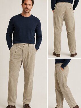 Lanesboro Men's Sand/Stone Pleated Corduroy Pants - Size 36 x 30 - NWT